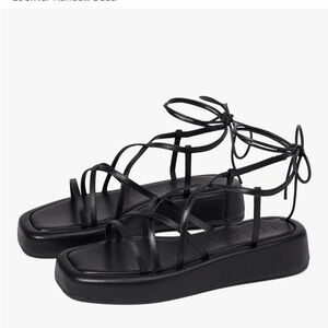 NWOB LOEFFLER RANDALL Beau Black Flatform Strappy Leather Sandals Size 7.5